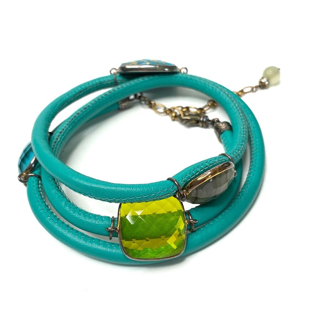 DIDAJ Turquoise Italian Wrap LEather Bracelet w/ Genuine Gemstones